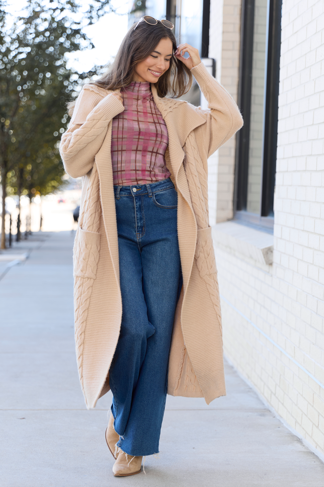Parker Taupe Cable Knit Duster Cardigan Amber Massey X Pink Lily - Image 6