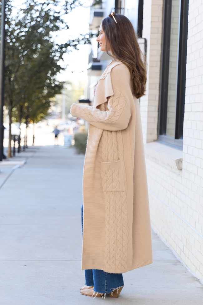 Parker Taupe Cable Knit Duster Cardigan Amber Massey X Pink Lily - Image 7