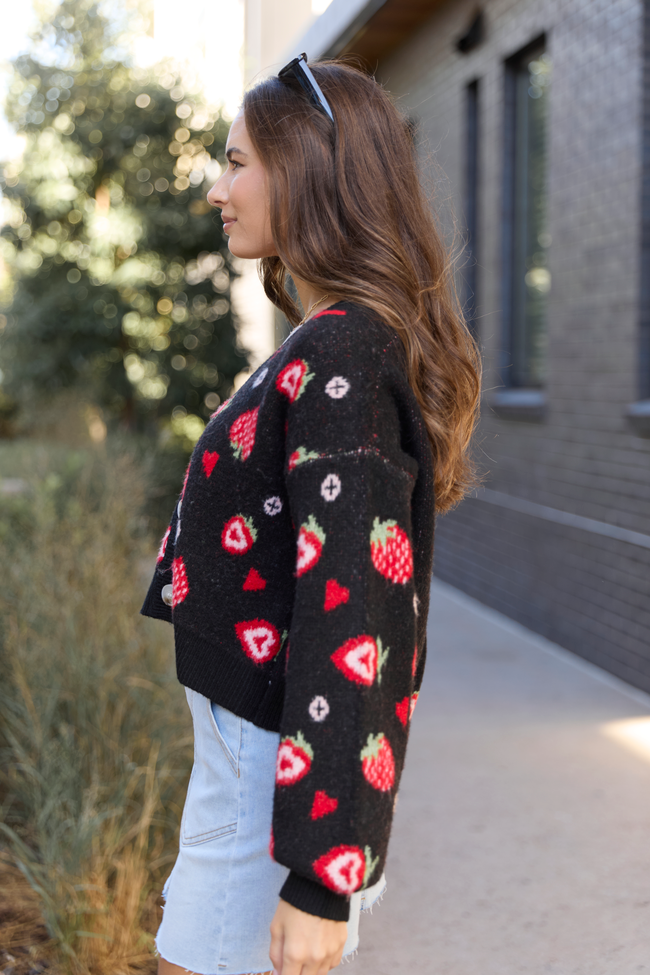 Juniper Long Sleeve Black Strawberry Cardigan - Image 4