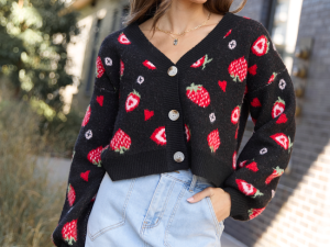 Juniper Long Sleeve Black Strawberry Cardigan