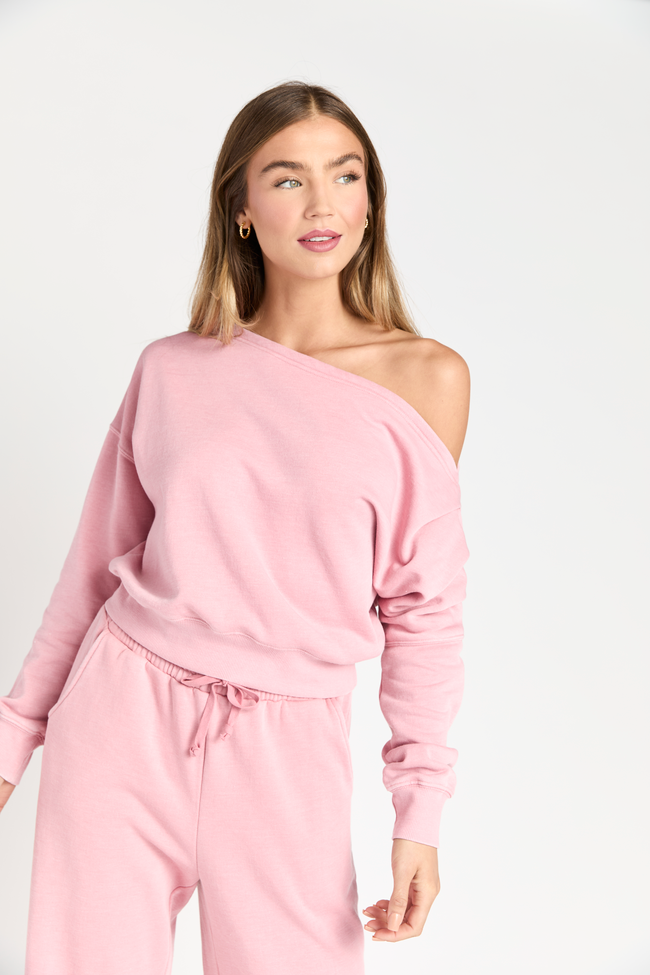 Learn As You Go Pink Off The Shoulder Sweatshirt - Image 5