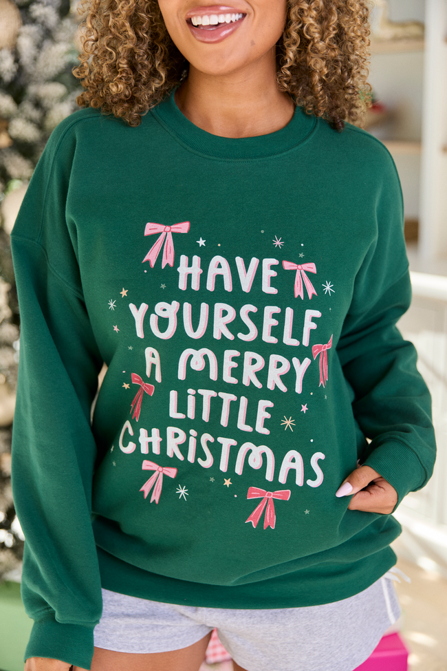 Merry Christmas Bows Evergreen Graphic Sweatshirt - Image 3
