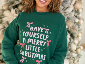 Merry Christmas Bows Evergreen Graphic Sweatshirt