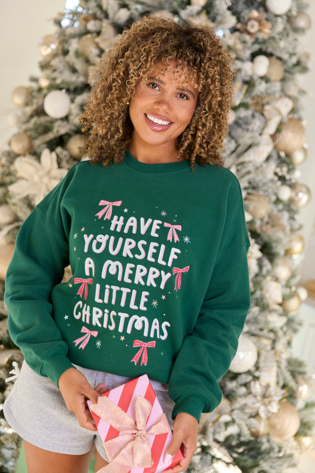 Merry Christmas Bows Evergreen Graphic Sweatshirt