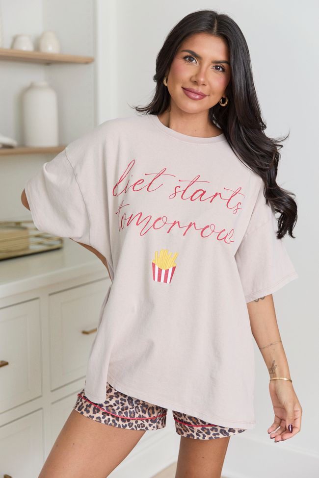 Diet Starts Tomorrow Taupe Oversized Graphic Tee - Image 4