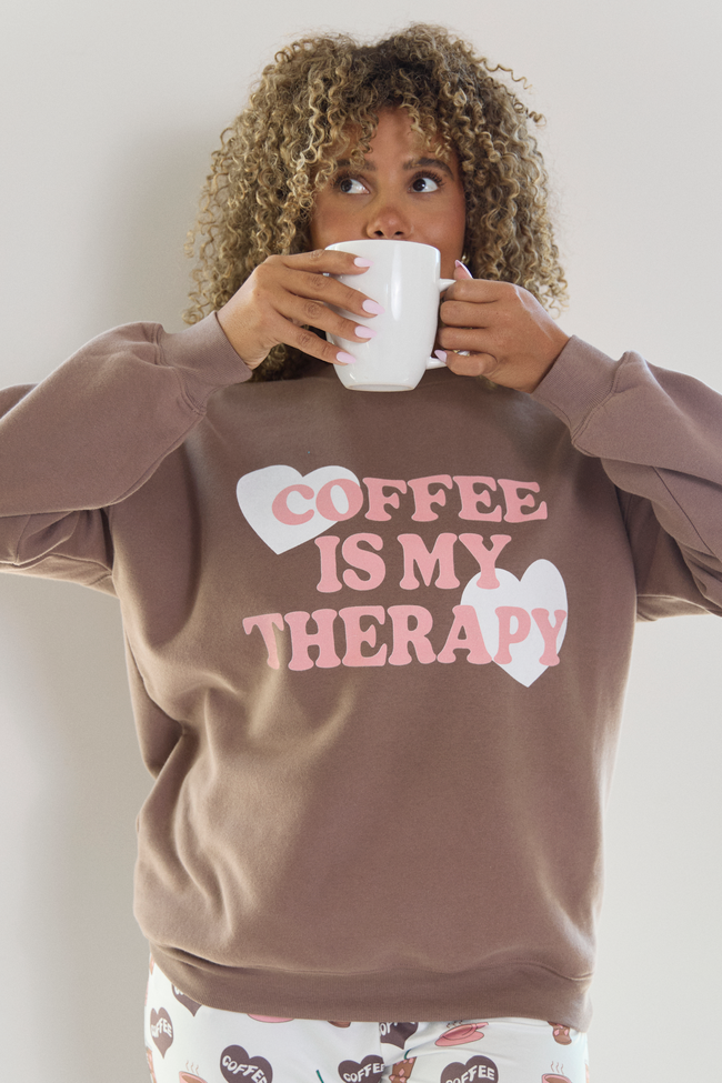 Coffee Is My Therapy Mocha Graphic Sweatshirt - Image 4