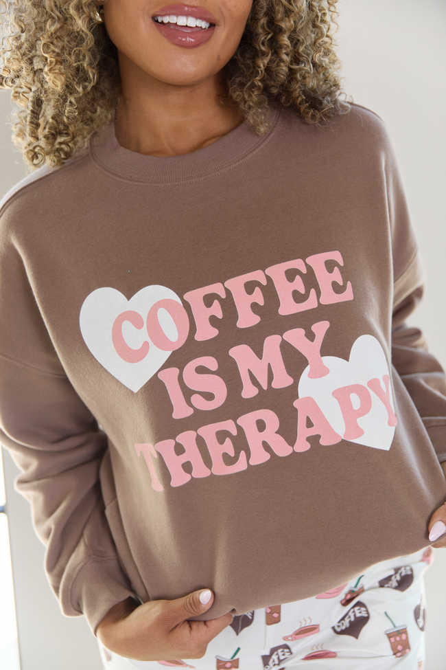 Coffee Is My Therapy Mocha Graphic Sweatshirt - Image 2