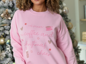 Coffee And Christmas Cheer Light Pink Graphic Sweatshirt