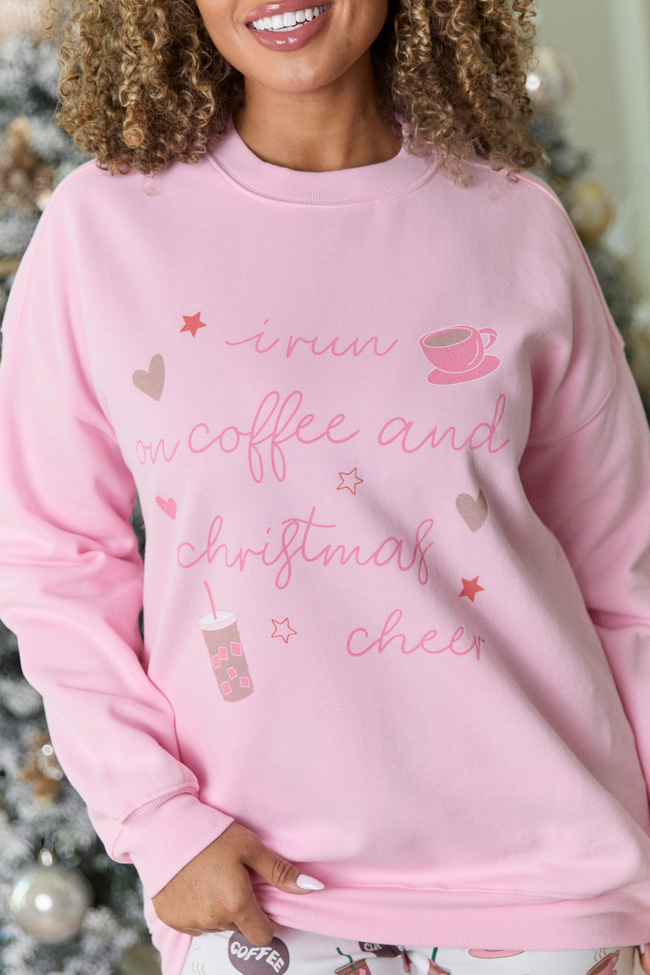 Coffee And Christmas Cheer Light Pink Graphic Sweatshirt - Image 2