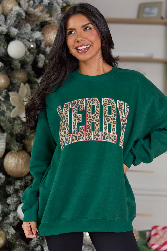 Merry Block Leopard Evergreen Graphic Sweatshirt - Image 4