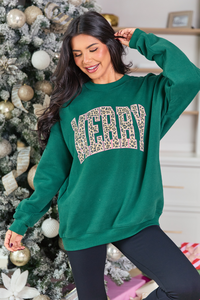 Merry Block Leopard Evergreen Graphic Sweatshirt