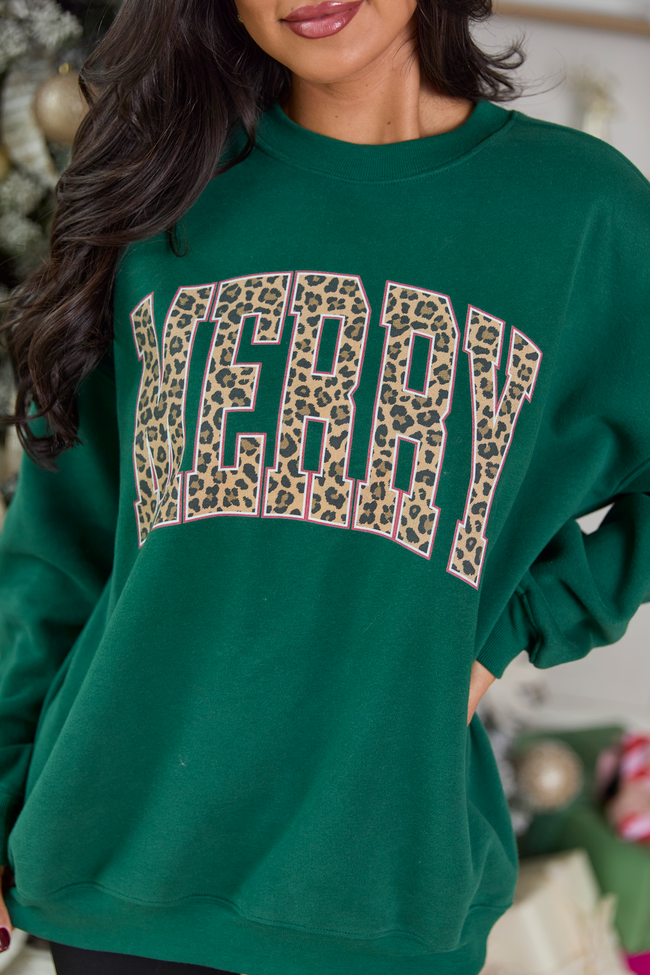 Merry Block Leopard Evergreen Graphic Sweatshirt - Image 2