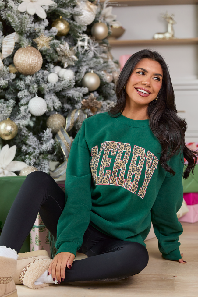 Merry Block Leopard Evergreen Graphic Sweatshirt - Image 3