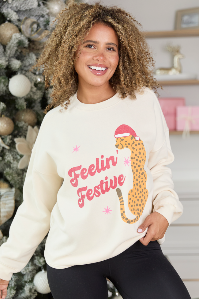 Feelin' Festive Cream Graphic Sweatshirt - Image 3