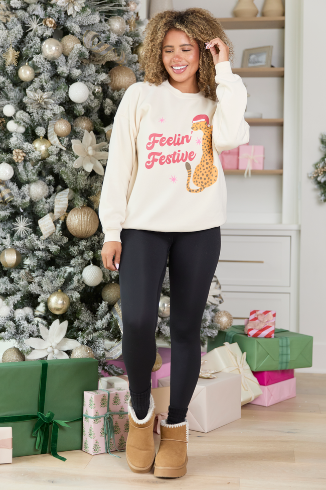 Feelin' Festive Cream Graphic Sweatshirt - Image 2