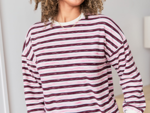 Stevie Pink And Purple Stripe Crewneck Sweater