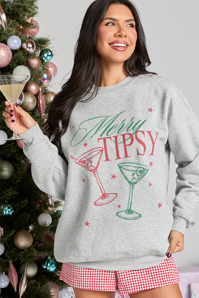 Merry Tipsy Light Grey Graphic Sweatshirt - Image 4