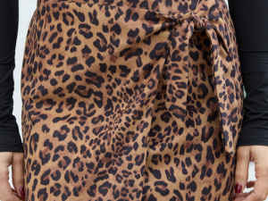 Elena Leopard Print Faux Leather Wrap Skirt