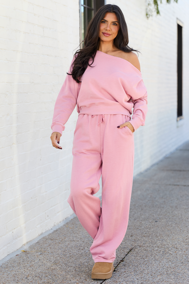 Learn As You Go Pink Off The Shoulder Sweatshirt - Image 2