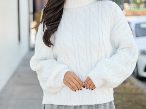 Vivienne Winter White Cable Knit Turtleneck Sweater