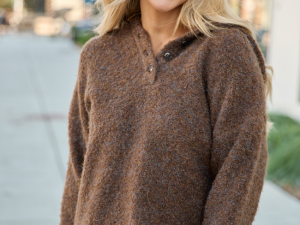 Leona Brown Hooded Buttoned Sweater