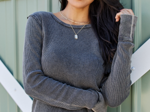 Make Your Choice Black Acid Wash Waffle Fitted Tee