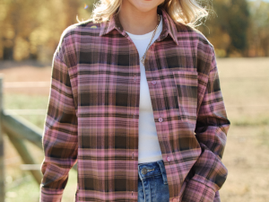 Autumn Pink And Brown Plaid Flannel Top