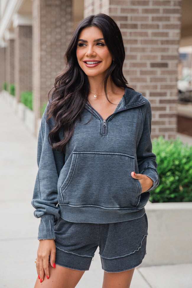 Learn As You Go Black Acid Washed Quarter Zip Pullover FINAL SALE - Image 3