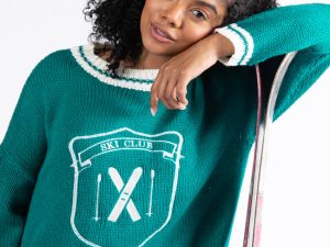Ski Club Green and Ivory Embroidered Sweater
