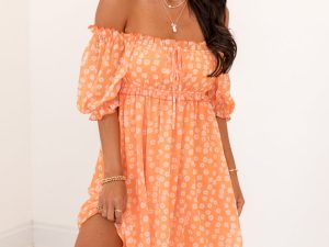 Golden Hour Gulf Orange Floral Dress FINAL SALE