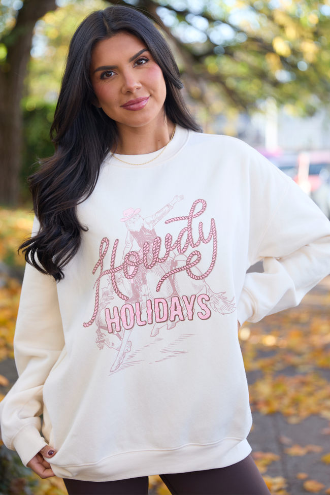Howdy Holidays Cream Graphic Sweatshirt