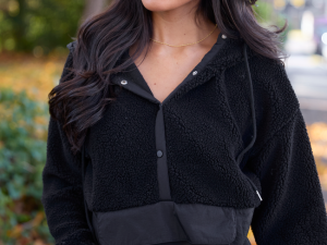 Belinda Black Fleece Pullover Jacket
