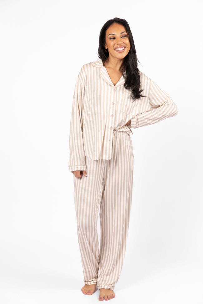 Good To Get Away Neutral Stripe Long Sleeve Pajama Top FINAL SALE - Image 2