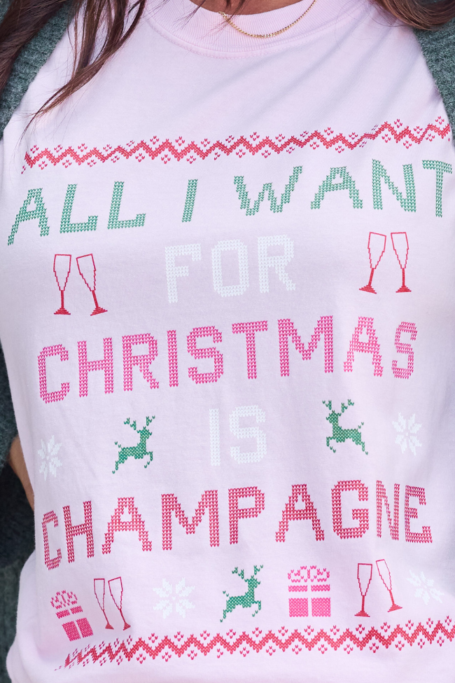All I Want For Christmas Is Champagne Light Pink Graphic Tee - Image 2