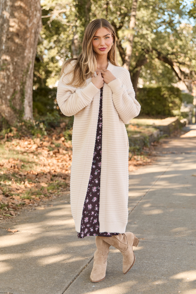 Abigail Cream Ribbed Maxi Duster