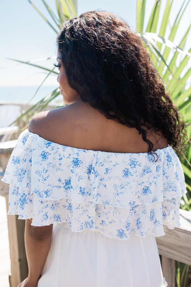 Swaying In A Breeze Blue And Ivory Floral Printed Linen Blouse FINAL SALE - Image 4