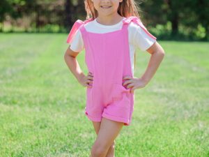 Kid's Well Loved Hot Pink Tie Shoulder Gauze Romper FINAL SALE