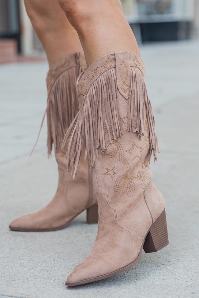Fancy Suede Brown Fringe and Stars Boots FINAL SALE