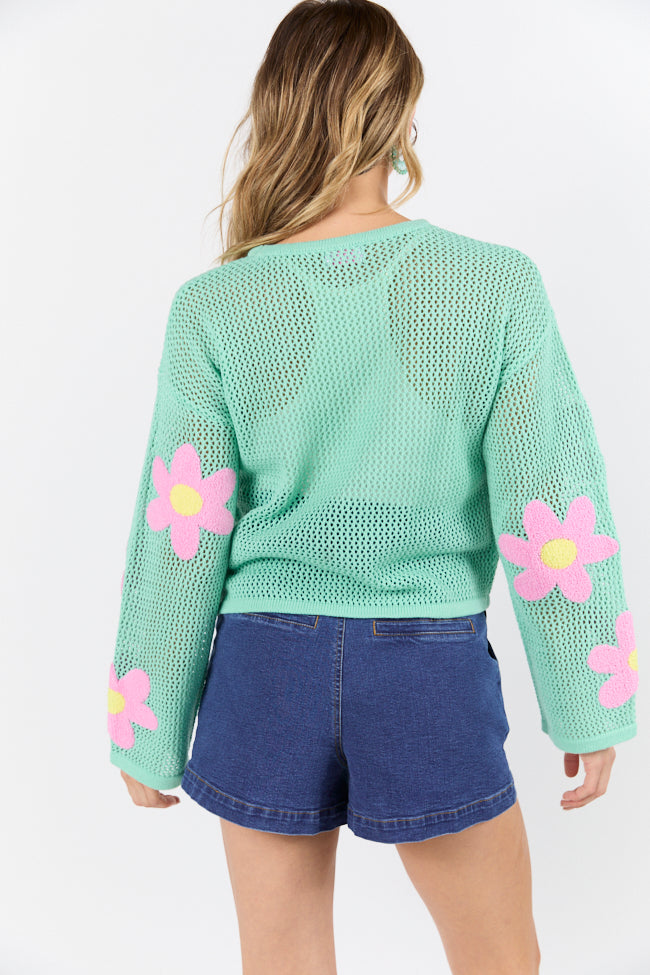 Follow You Around Mint And Pink Flower Embroidered Sweater FINAL SALE - Image 11