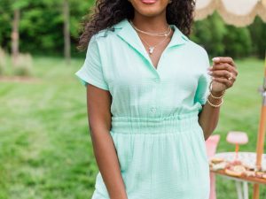 Stop And Stare Mint Flutter Hem Collared Romper FINAL SALE