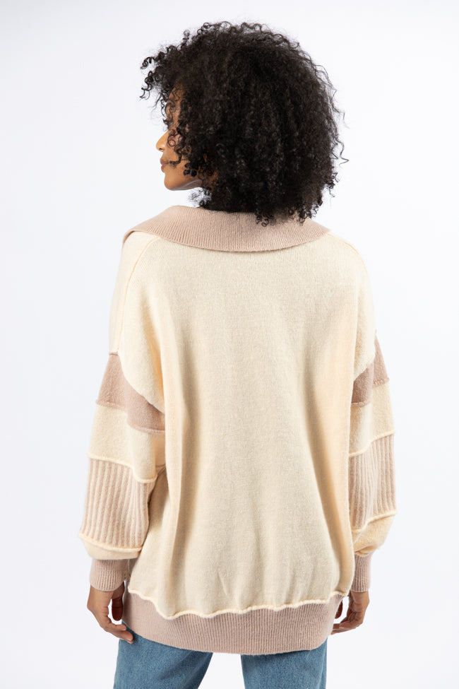 Think About It Cream and Mauve Collared Oversized Sweater - Image 6