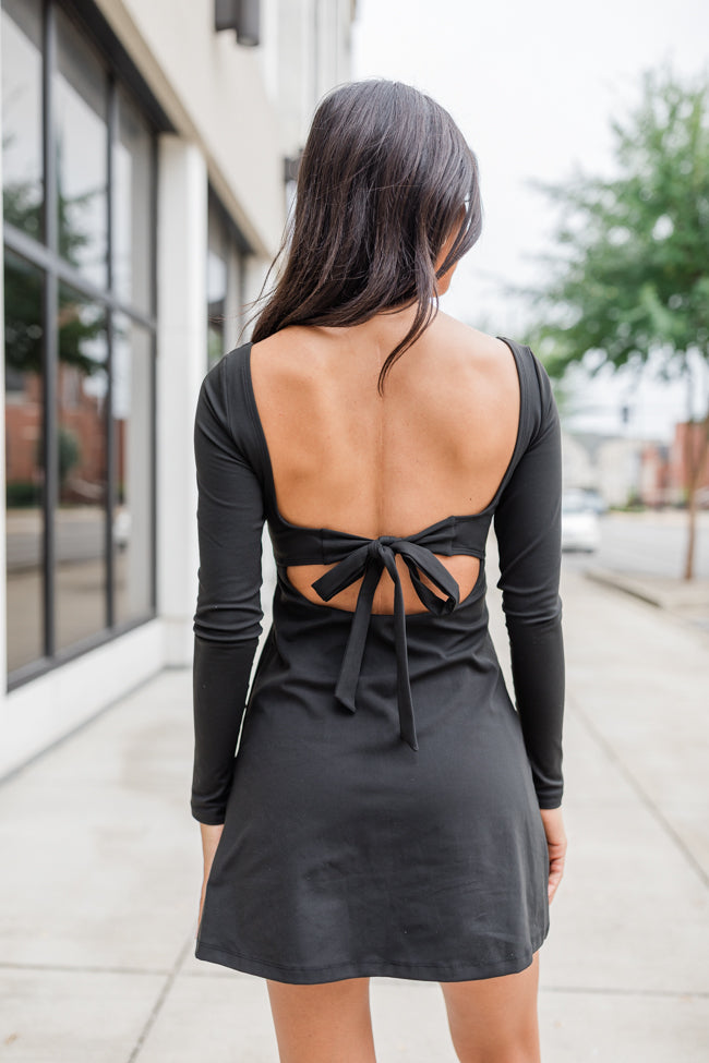 On The Rise Black Long Sleeve Open Back Active Dress FINAL SALE - Image 6