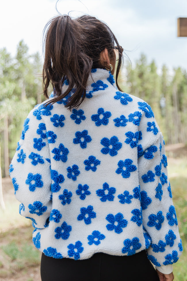 Playing For Keeps Blue and Ivory Floral Print Sherpa Pullover FINAL SALE - Image 5