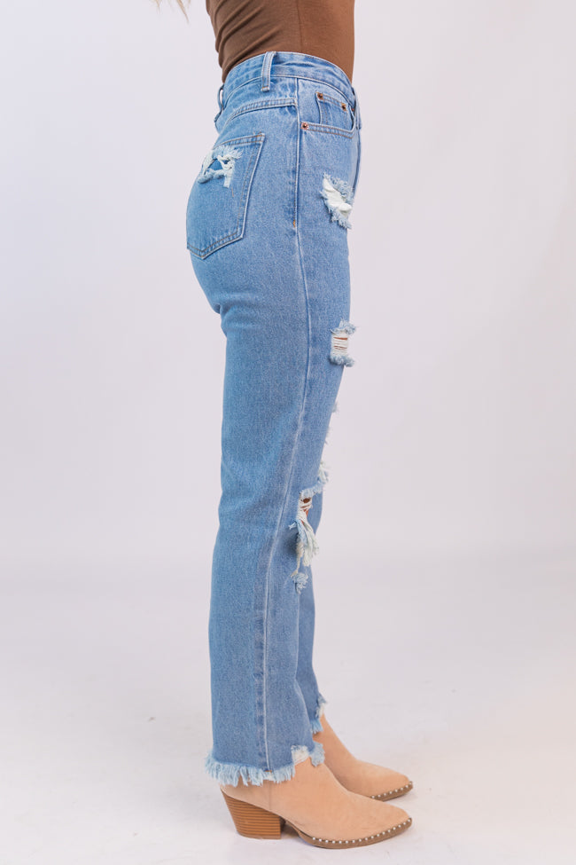 Megan Light Wash Distressed Straight Leg Mom Jeans FINAL SALE - Image 3