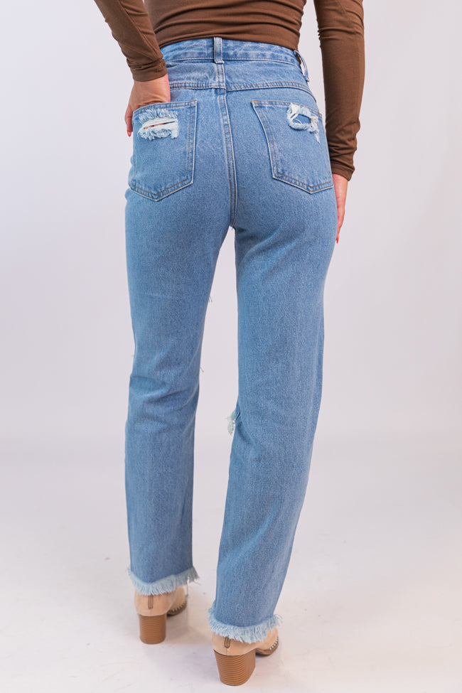 Megan Light Wash Distressed Straight Leg Mom Jeans FINAL SALE - Image 4