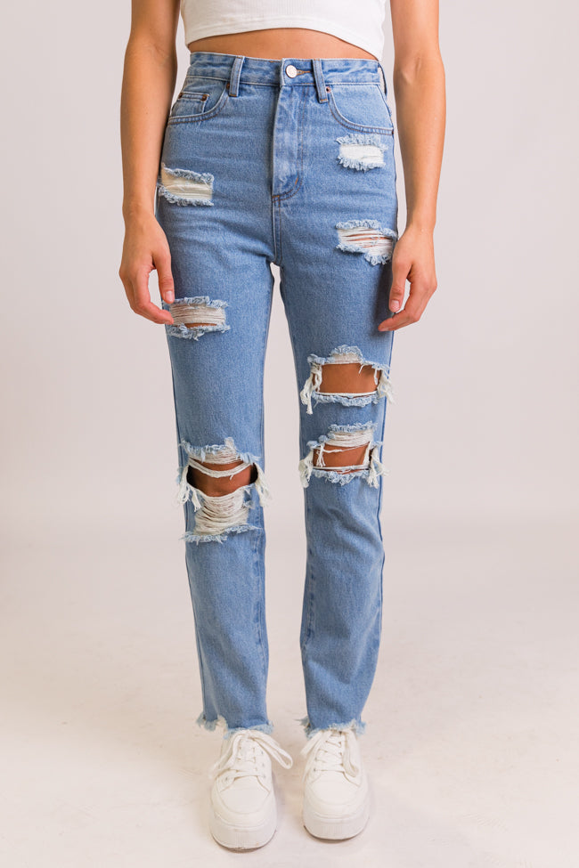 Megan Light Wash Distressed Straight Leg Mom Jeans FINAL SALE - Image 6