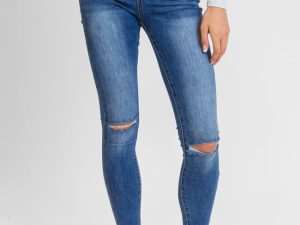 Chelsie Medium Wash Busted Knee Tall Skinny Jeans FINAL SALE