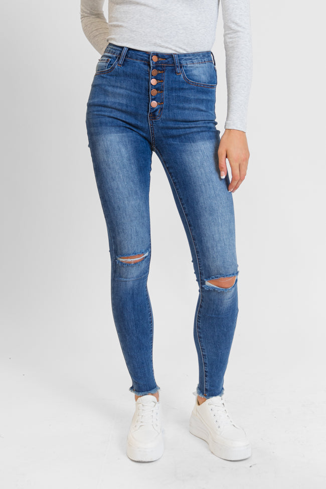 Chelsie Medium Wash Busted Knee Tall Skinny Jeans FINAL SALE