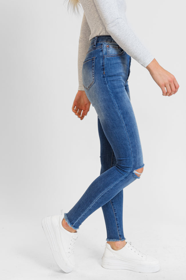 Chelsie Medium Wash Busted Knee Tall Skinny Jeans FINAL SALE - Image 3