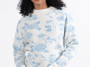 Feeling Like Love Ivory and Blue Floral Crew Neck Sweater FINAL SALE